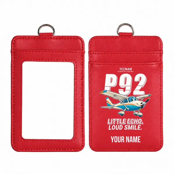 Tecnam P92 Echo MkII - Cartoon - ID Card Holder - Red + Name