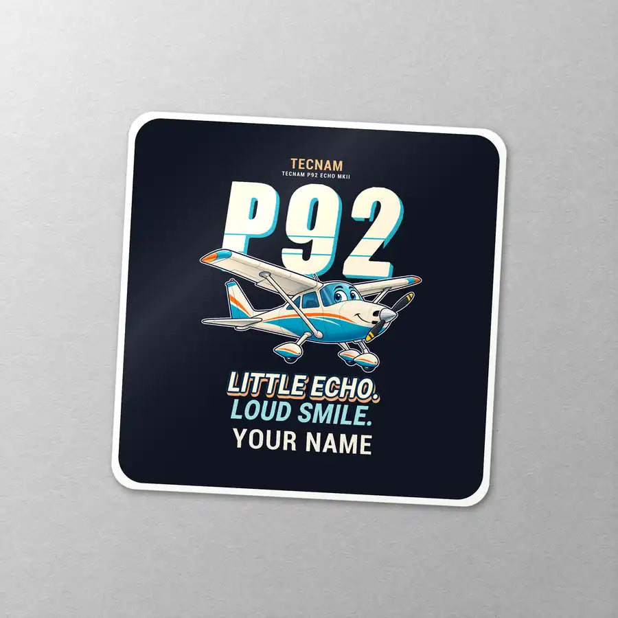 Tecnam P92 Echo MkII - Cartoon + Name - Square Sticker - Close-up