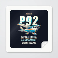 Thumbnail for Tecnam P92 Echo MkII - Cartoon + Name - Square Sticker - Peel