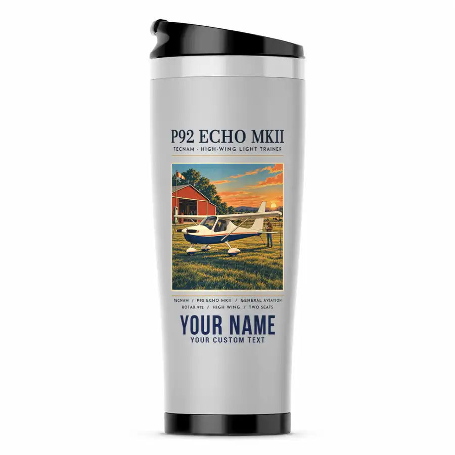 Tecnam P92 Echo MkII - Poster + Name - Stainless Steel (No Holder) - Light Gray