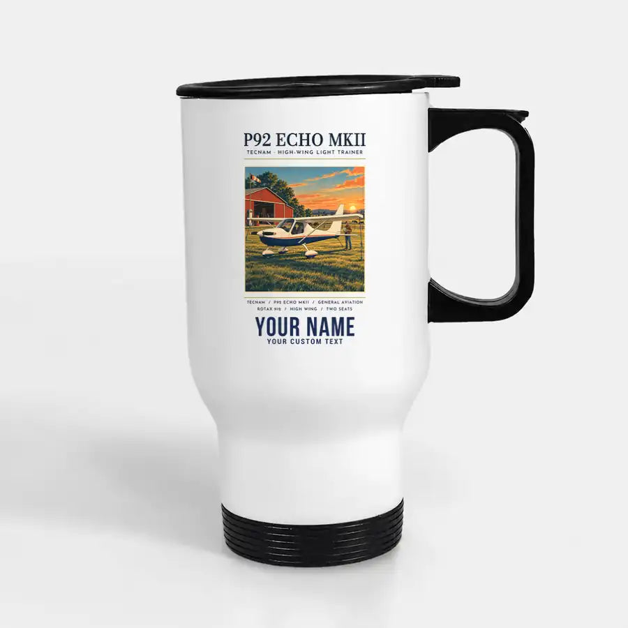 Tecnam P92 Echo MkII - Poster + Name - Stainless Steel with Holder - White