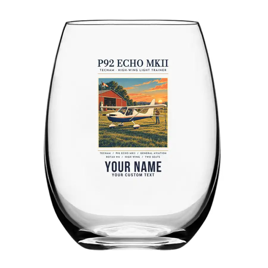 Tecnam P92 Echo MkII - Poster + Name - Water & Drink Glass