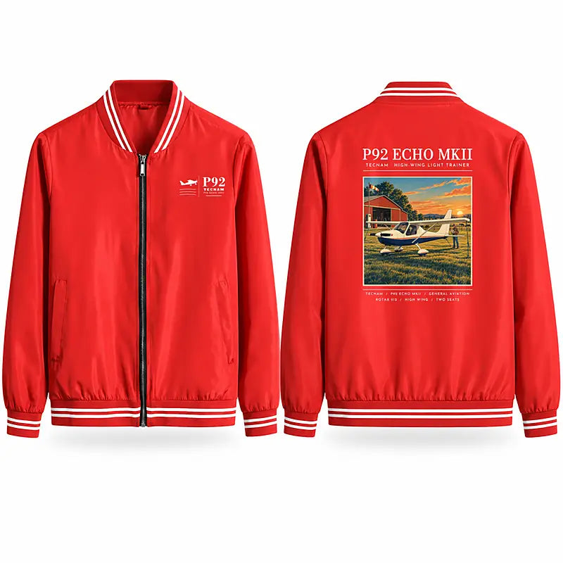 Tecnam P92 Echo MkII Stylish Jackets - Baseball Collar - Poster - Red