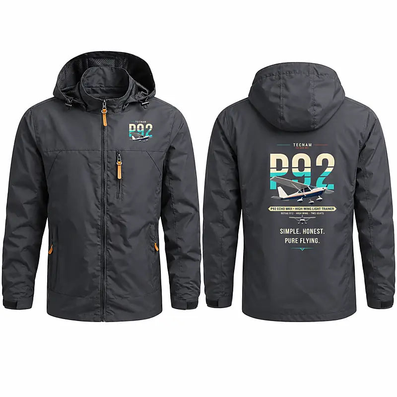 Tecnam P92 Echo MkII Stylish Jackets - Hooded Windbreaker - Original - Charcoal