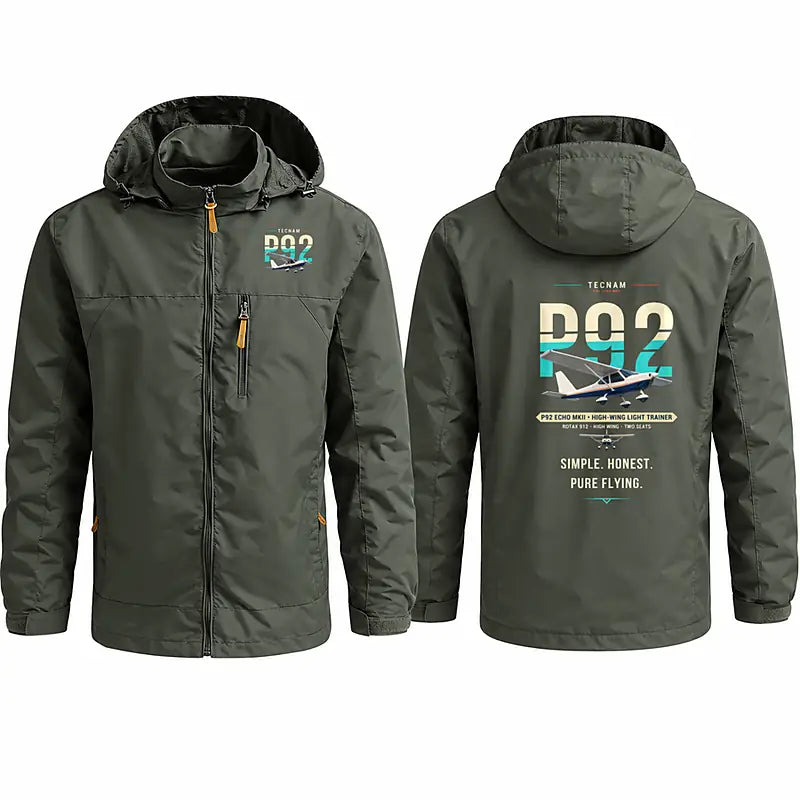Tecnam P92 Echo MkII Stylish Jackets - Hooded Windbreaker - Original - Olive Green