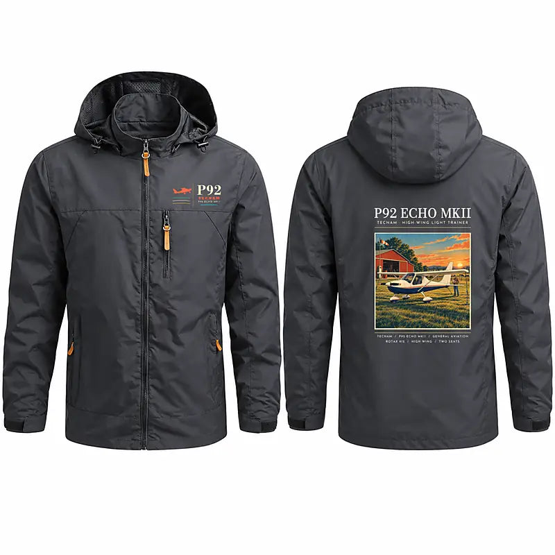Tecnam P92 Echo MkII Stylish Jackets - Hooded Windbreaker - Poster - Charcoal