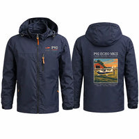 Thumbnail for Tecnam P92 Echo MkII Stylish Jackets - Hooded Windbreaker - Poster - Navy Blue