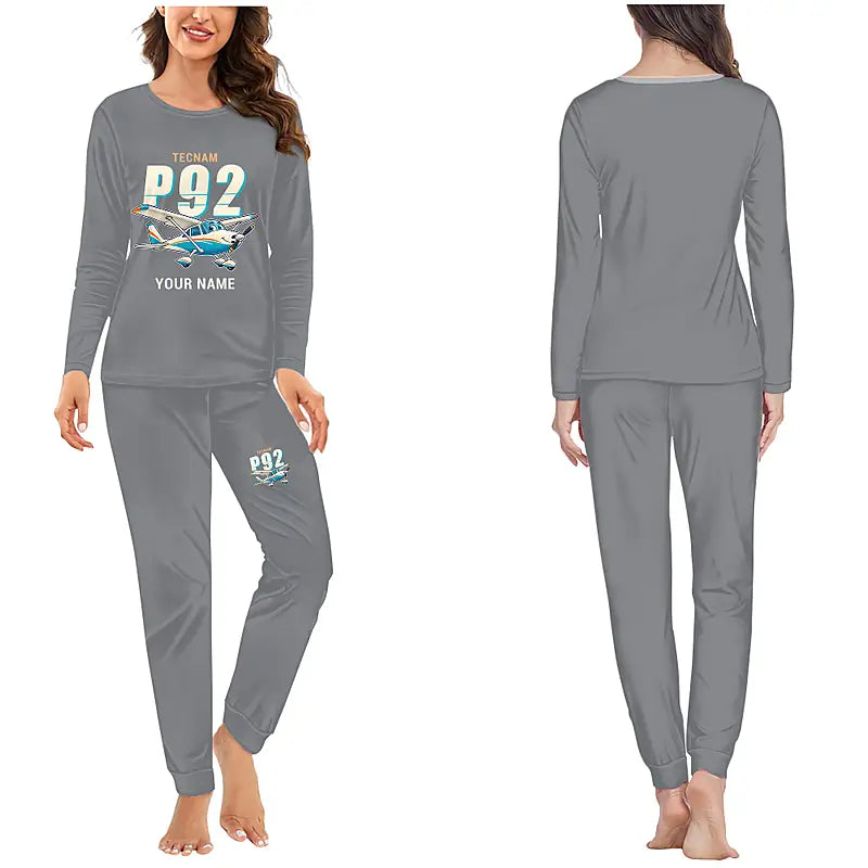 Tecnam P92 Echo MkII - Women Pajamas - Cartoon Chest + Name - Gray