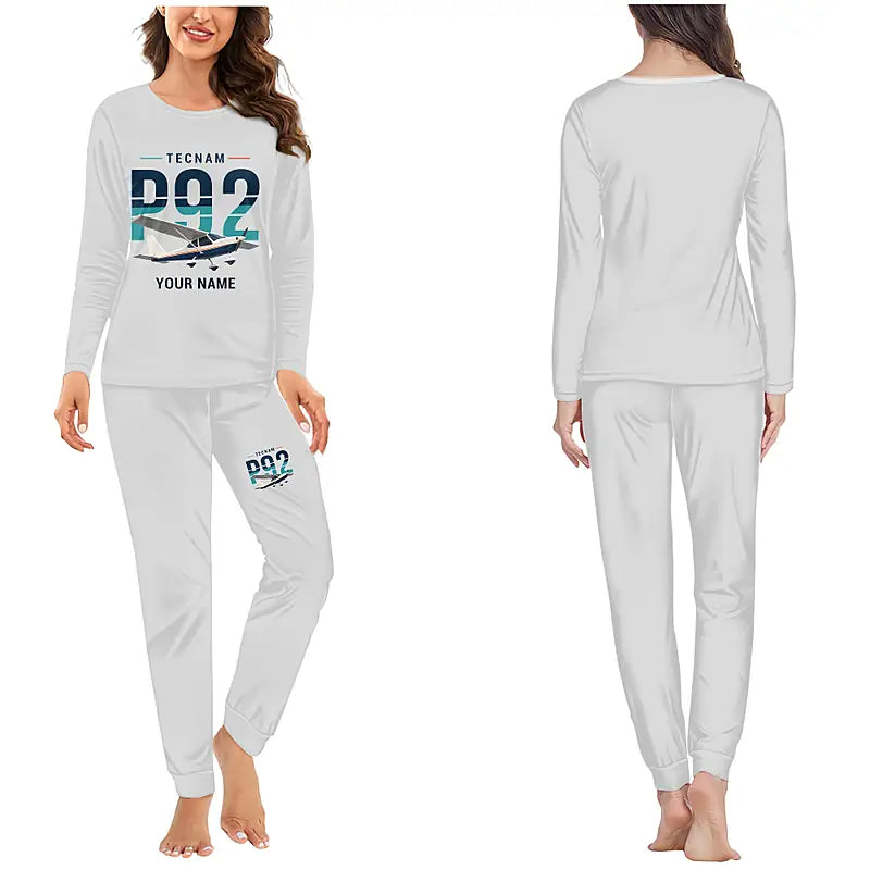 Tecnam P92 Echo MkII - Women Pajamas - Original Chest + Name - Light Gray