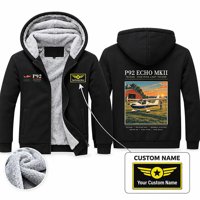 Tecnam P92 Echo MkII Zipped Sweatshirts - Poster + Name - Black