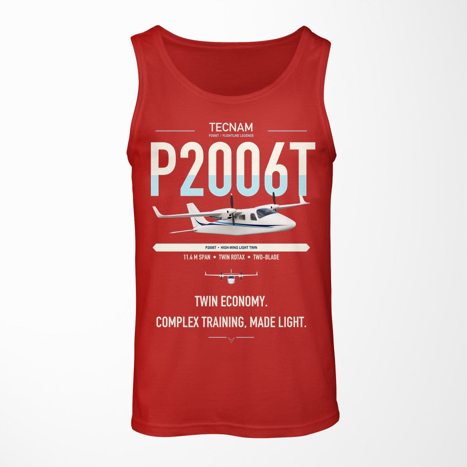 Tecnam P2006T design on red tank top