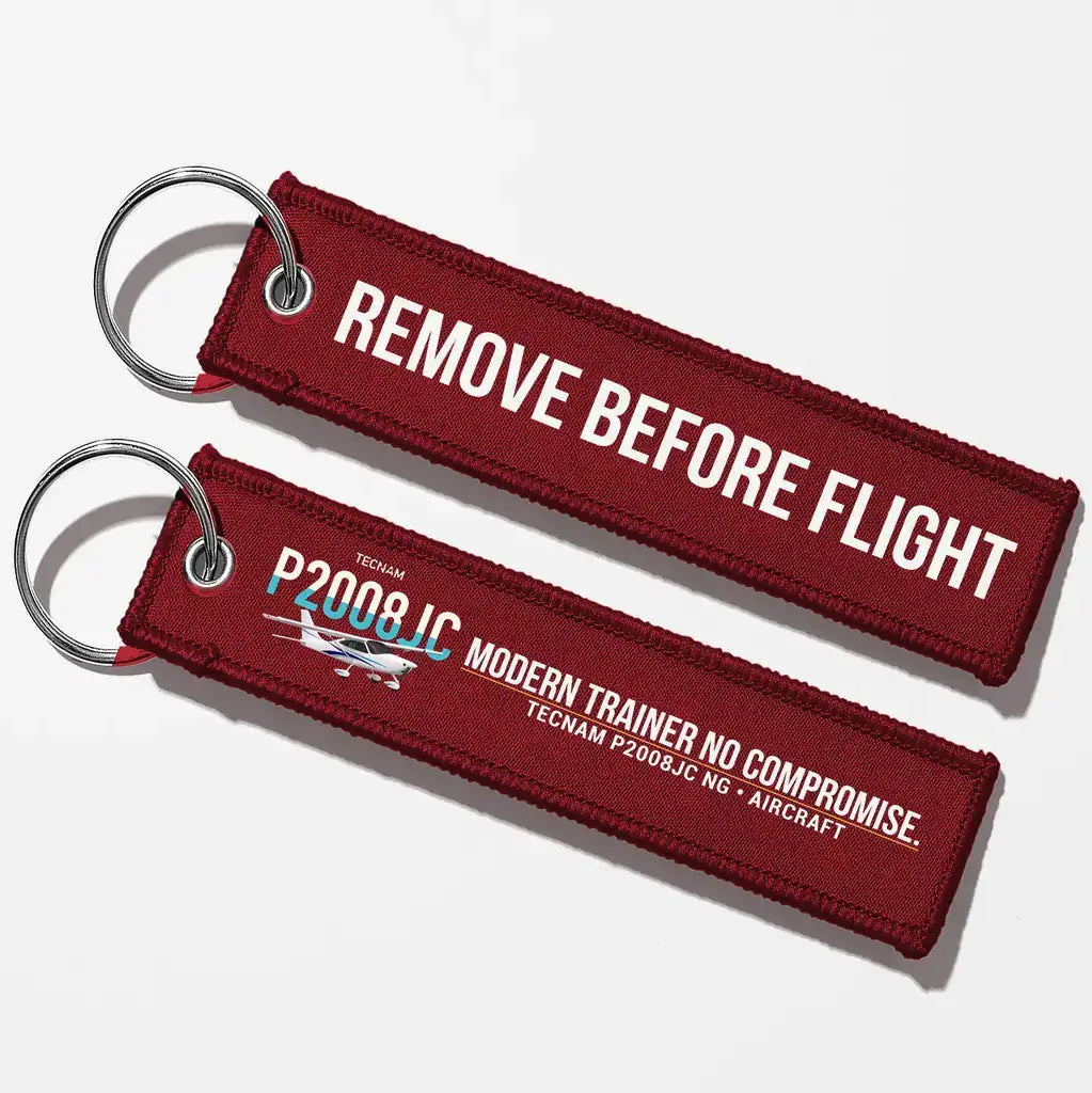 Tecnam P2008JC NG Aviator Key Chains - Dark Red - Remove Before Flight