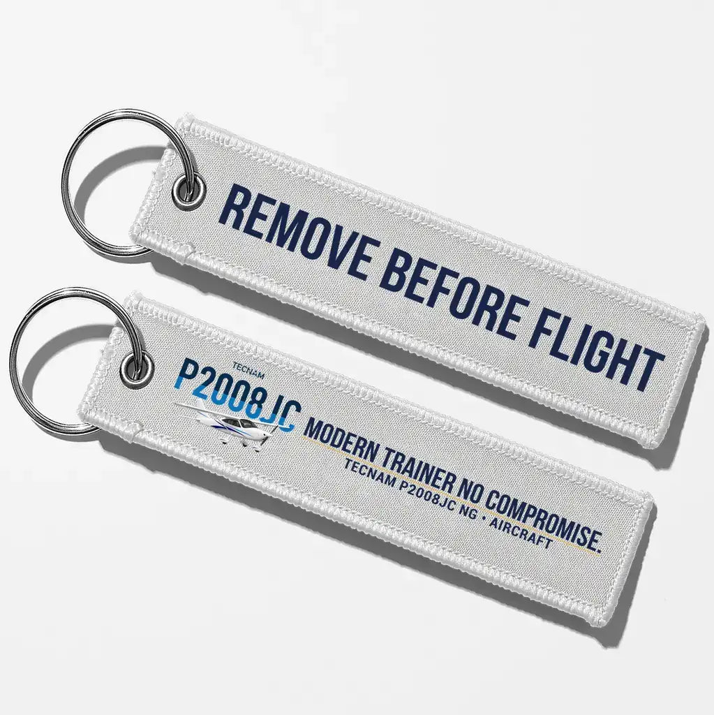 Tecnam P2008JC NG Aviator Key Chains - White - Remove Before Flight