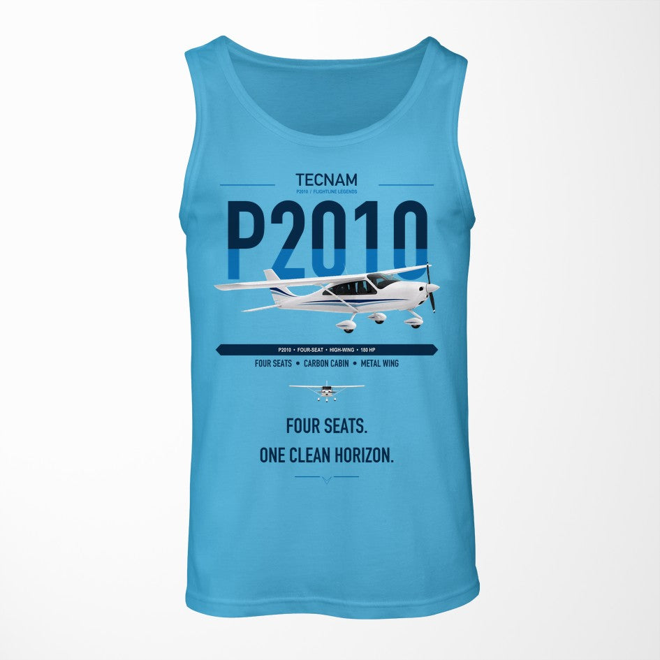 Tecnam P2010 design on sky blue tank top