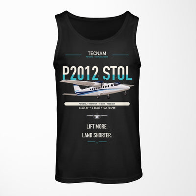 Tecnam P2012 STOL design on black tank top