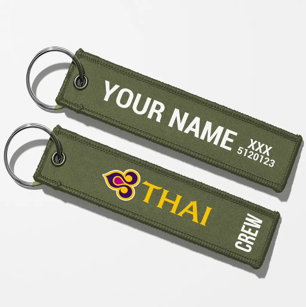 Thai Airways Crew & Staff Tag Key Chains - Green Army - Crew + Name
