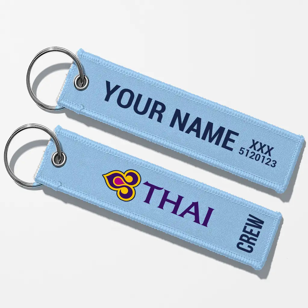 Thai Airways Crew & Staff Tag Key Chains - Light Blue - Crew + Name