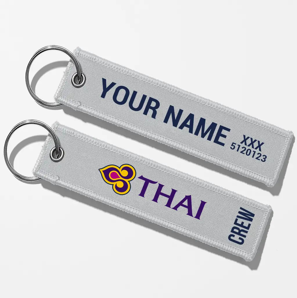 Thai Airways Crew & Staff Tag Key Chains - Light Gray - Crew + Name