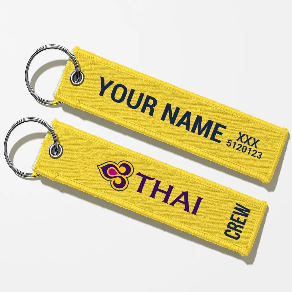 Thai Airways Crew & Staff Tag Key Chains - Yellow - Crew + Name