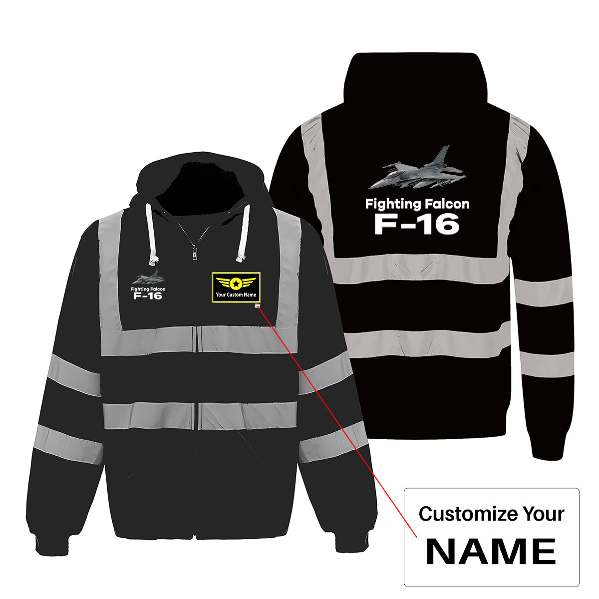 The Fighting Falcon F16 Designed Reflective Zipped Hoodies