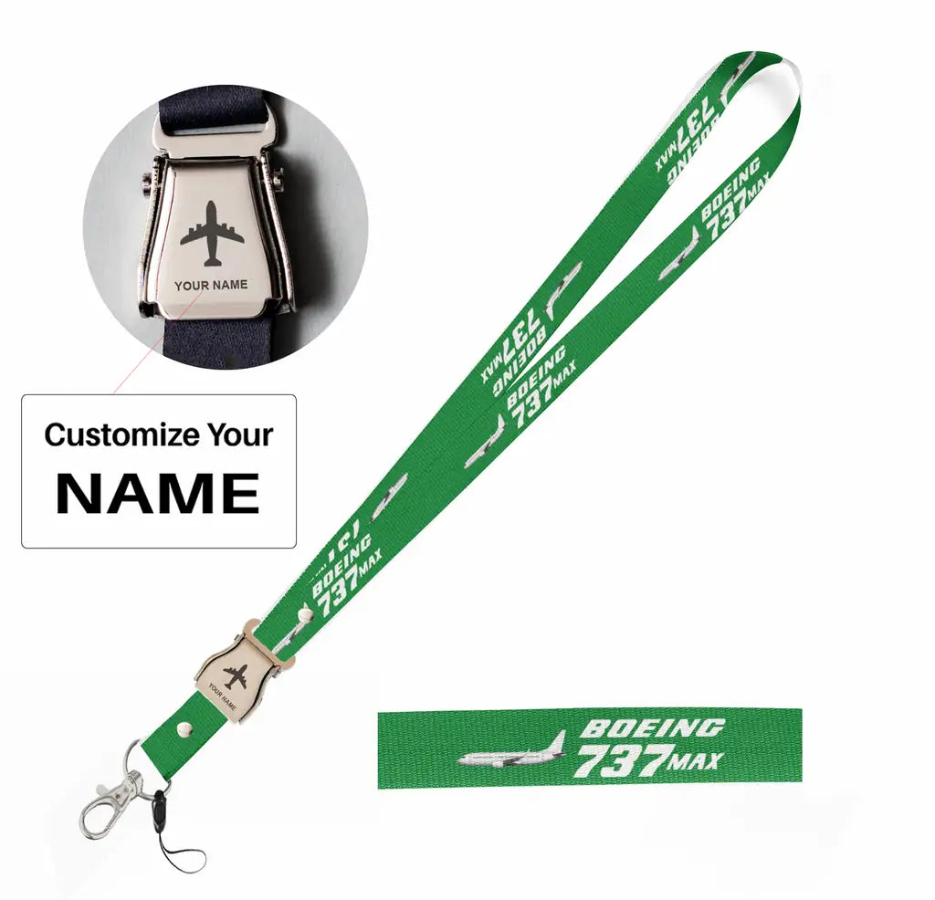 The Boeing 737Max seat belt lanyard - green with name