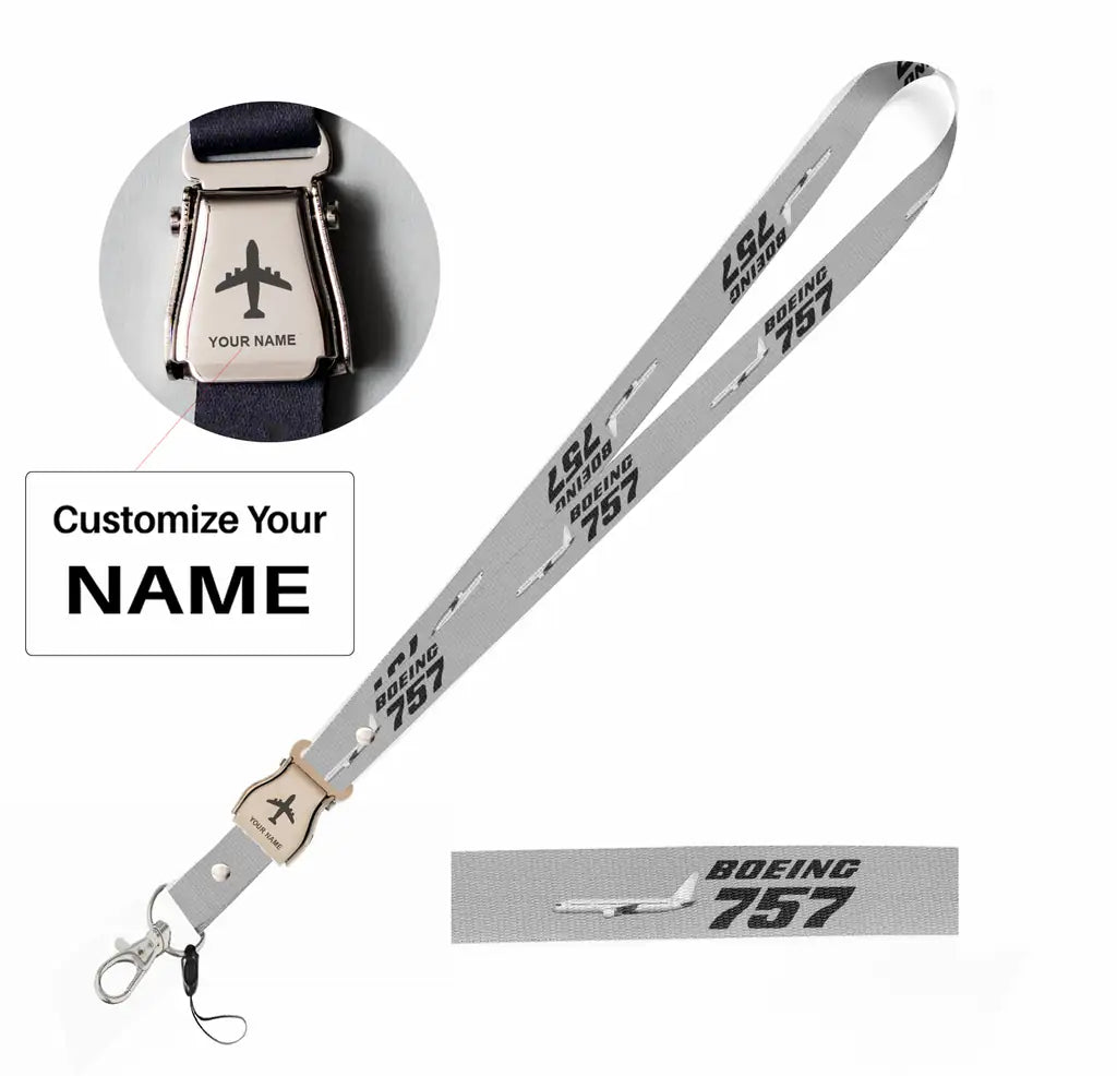 The Boeing 757 seat belt lanyard - light gray with name