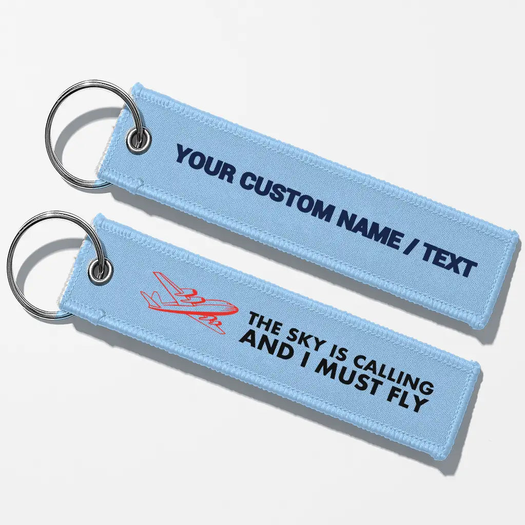 The Sky is Calling and I Must Fly Aviator Key Chains - Light Blue - Personalized