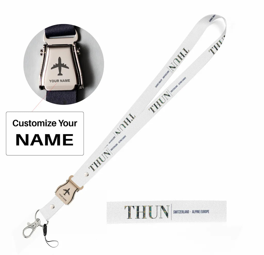 Thun City Series seat belt lanyard - white with name