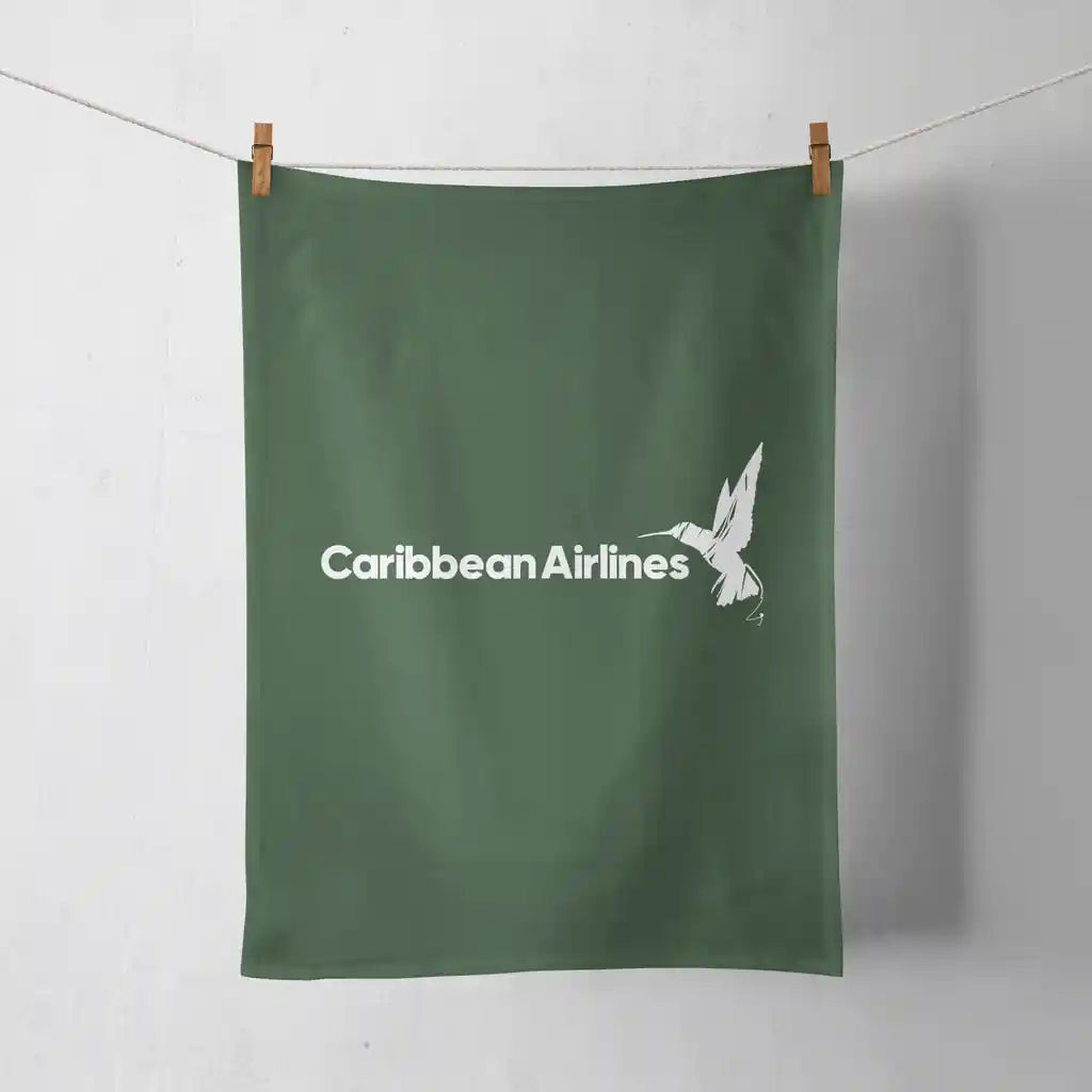 Carbbean Airlines design on dark green towel