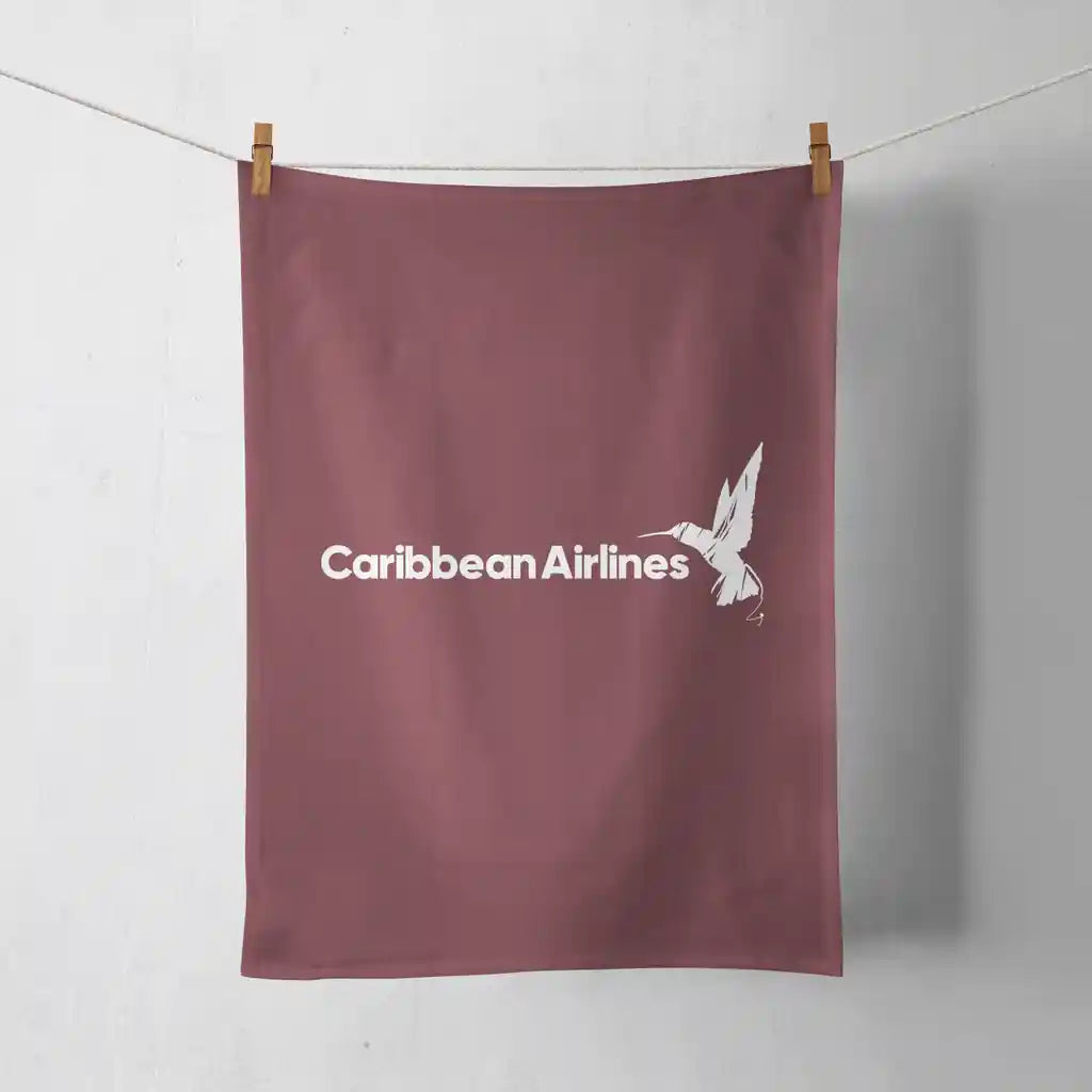 Carbbean Airlines design on dark red towel