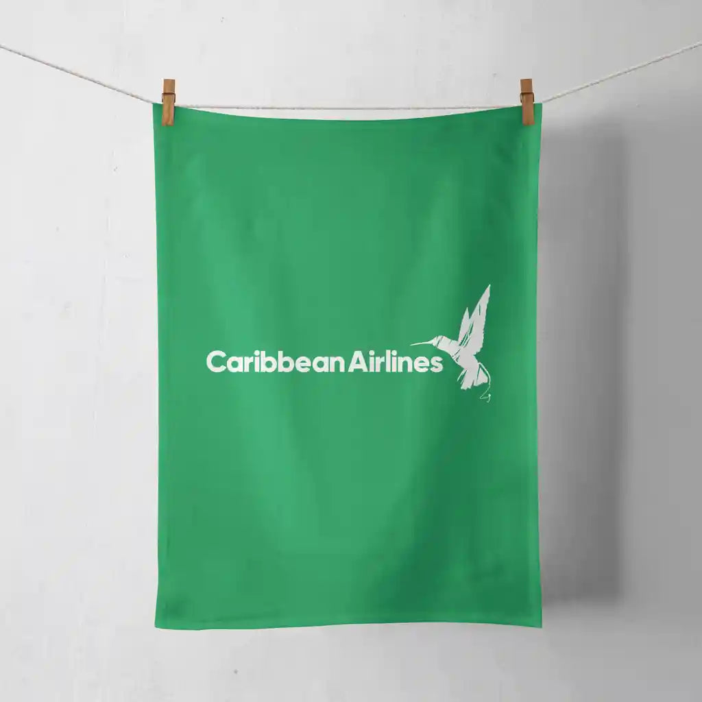 Carbbean Airlines design on green towel
