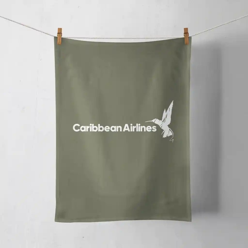 Carbbean Airlines design on green army towel