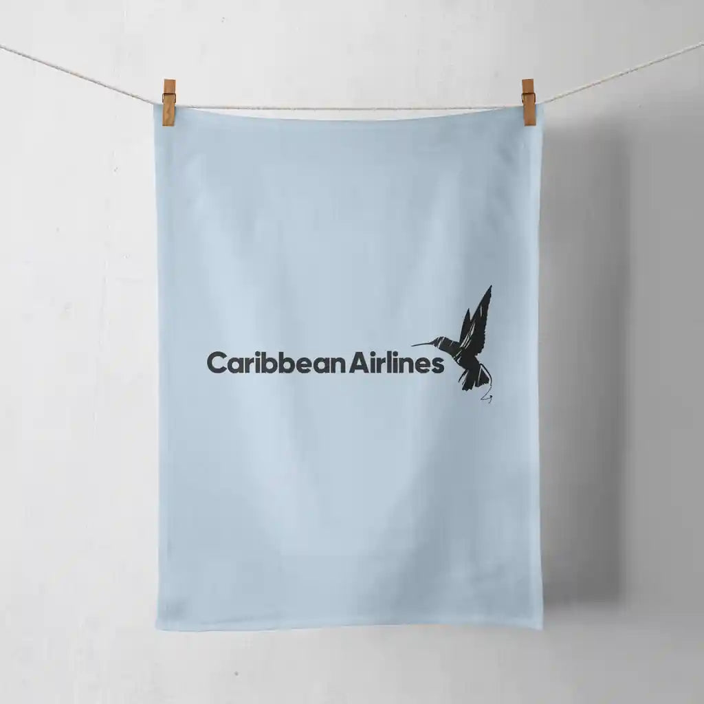 Carbbean Airlines design on light blue towel