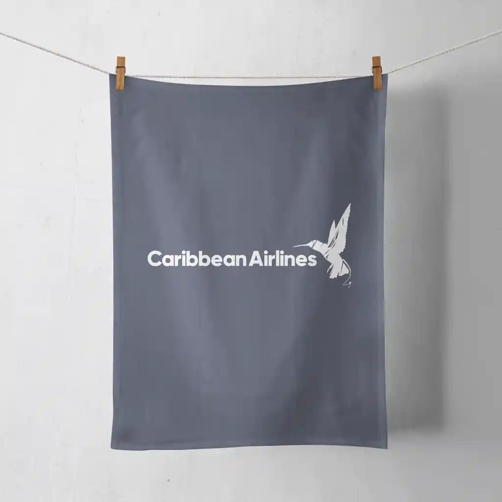 Carbbean Airlines design on navy blue towel