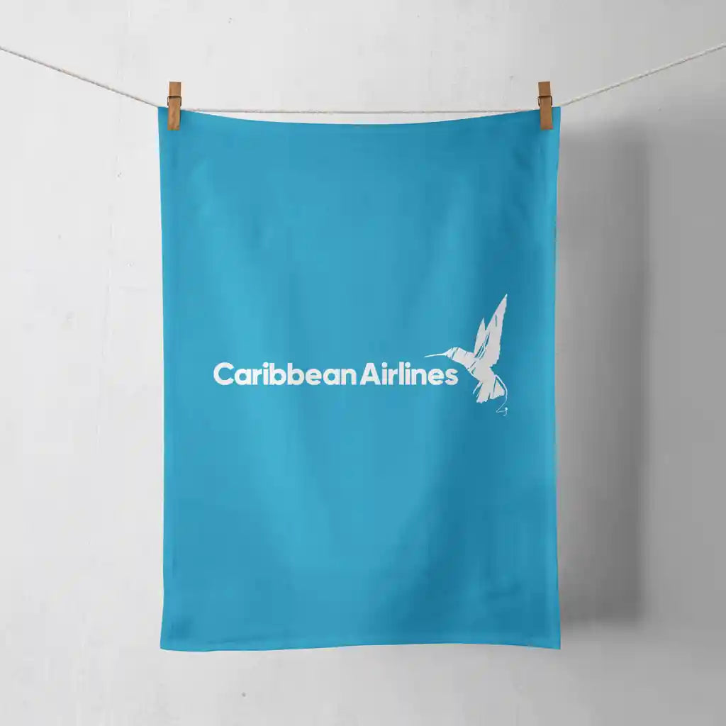 Carbbean Airlines design on turquoise towel