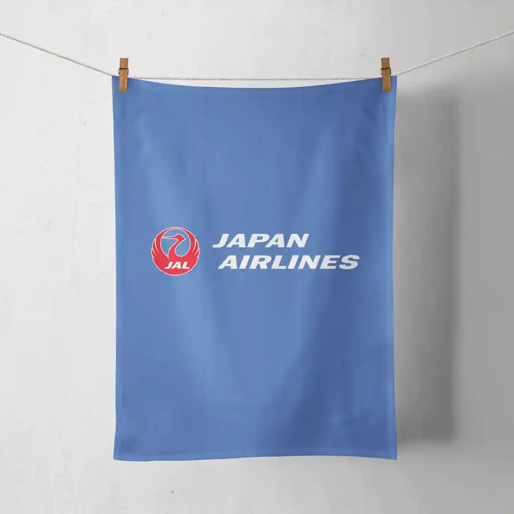 Japan Airlines design on blue towel