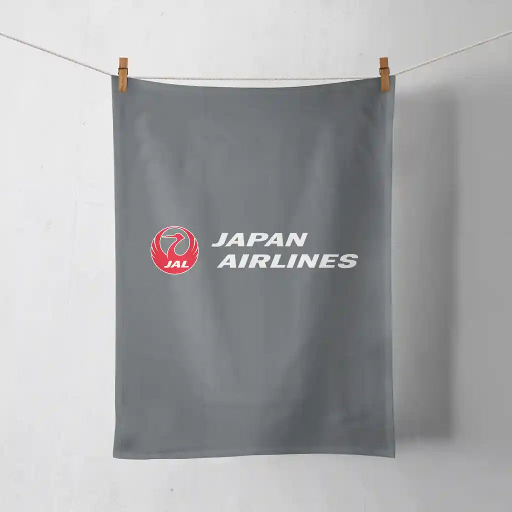 Japan Airlines design on gray towel