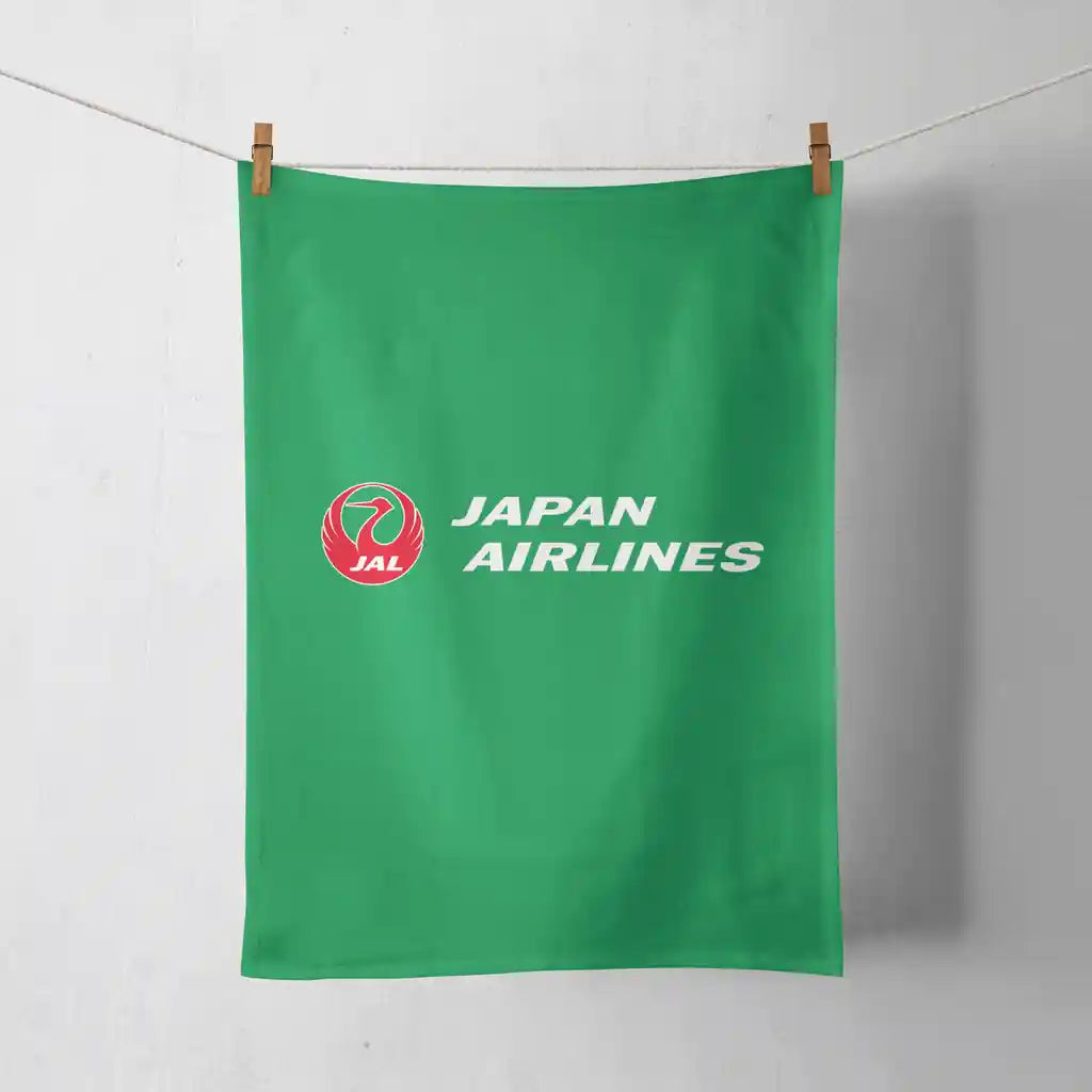 Japan Airlines design on green towel