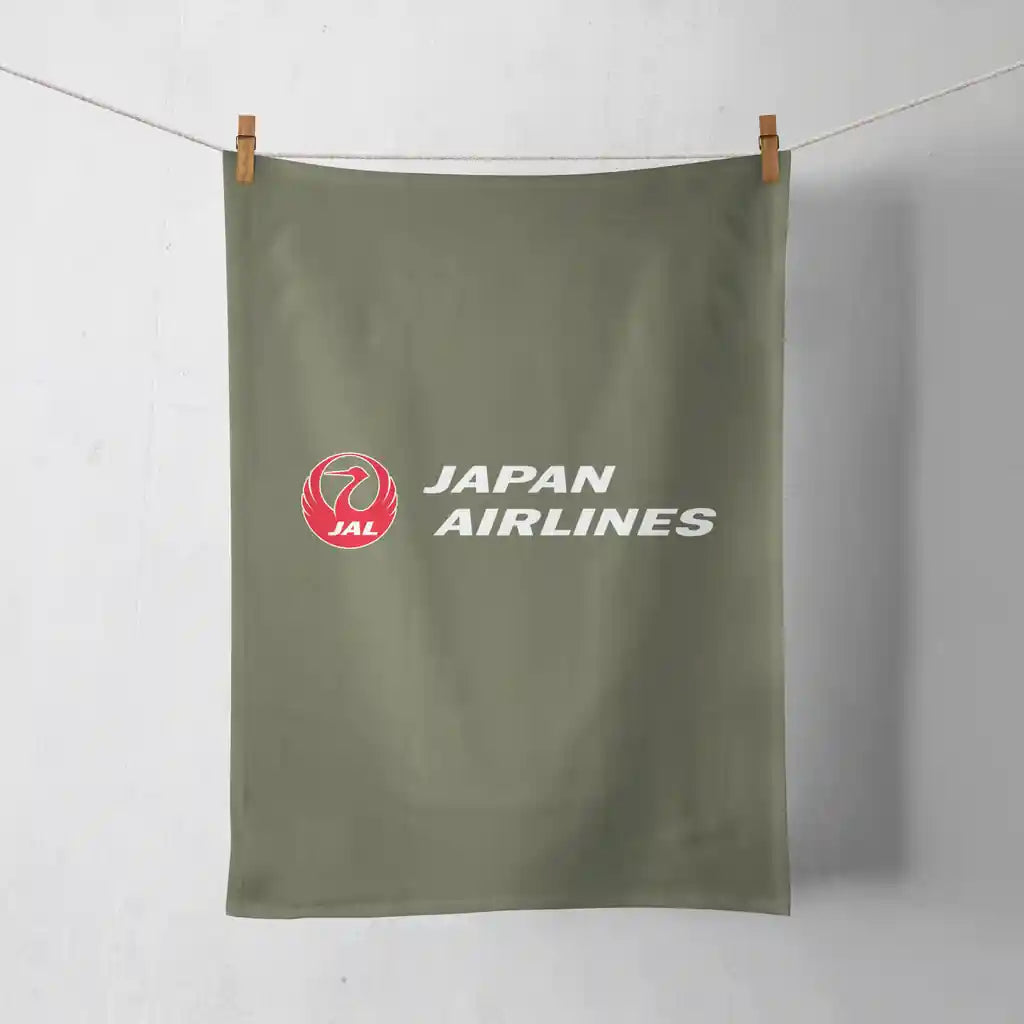 Japan Airlines design on green army towel