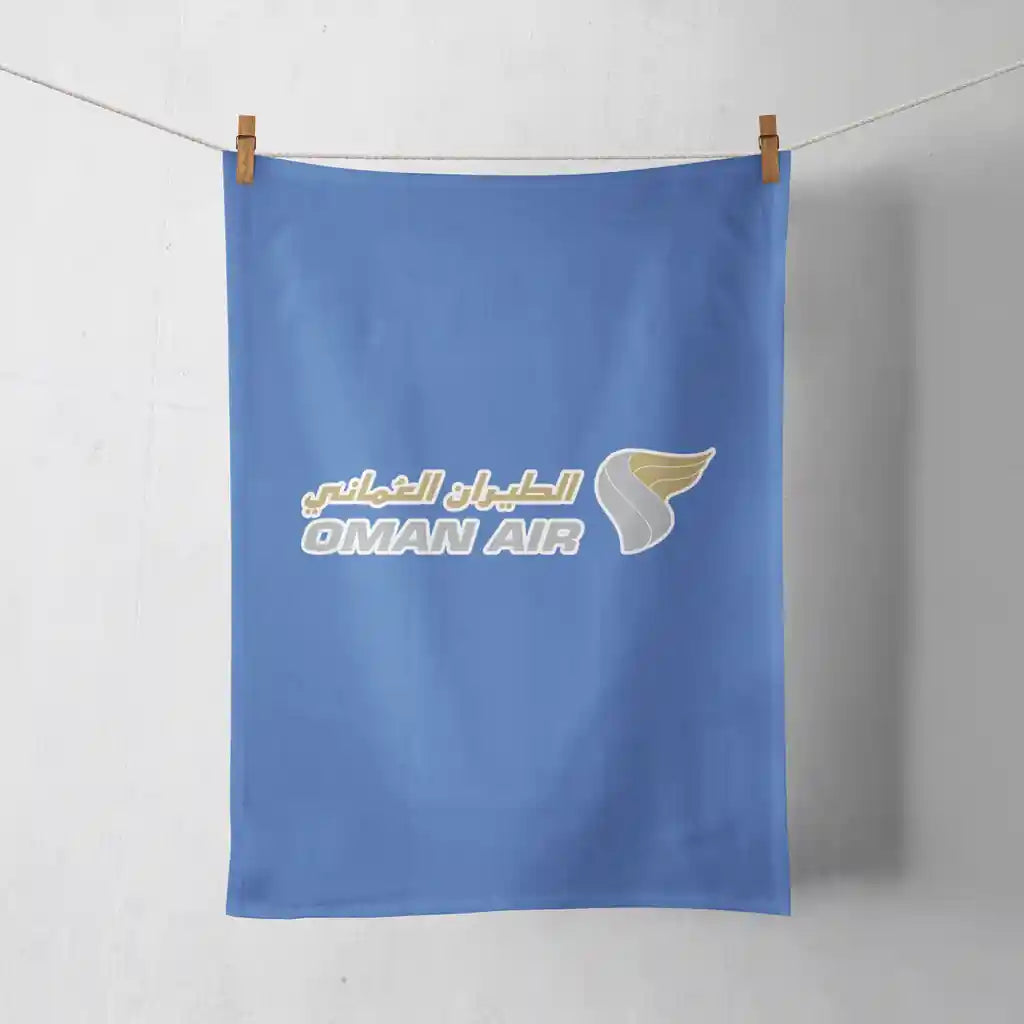 Oman Airlines design on blue towel