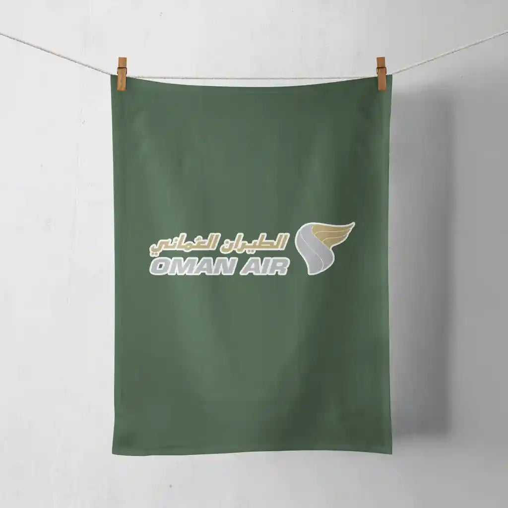 Oman Airlines design on dark green towel