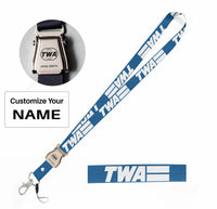 Thumbnail for Trans World Airlines (TWA) seat belt lanyard - blue with name