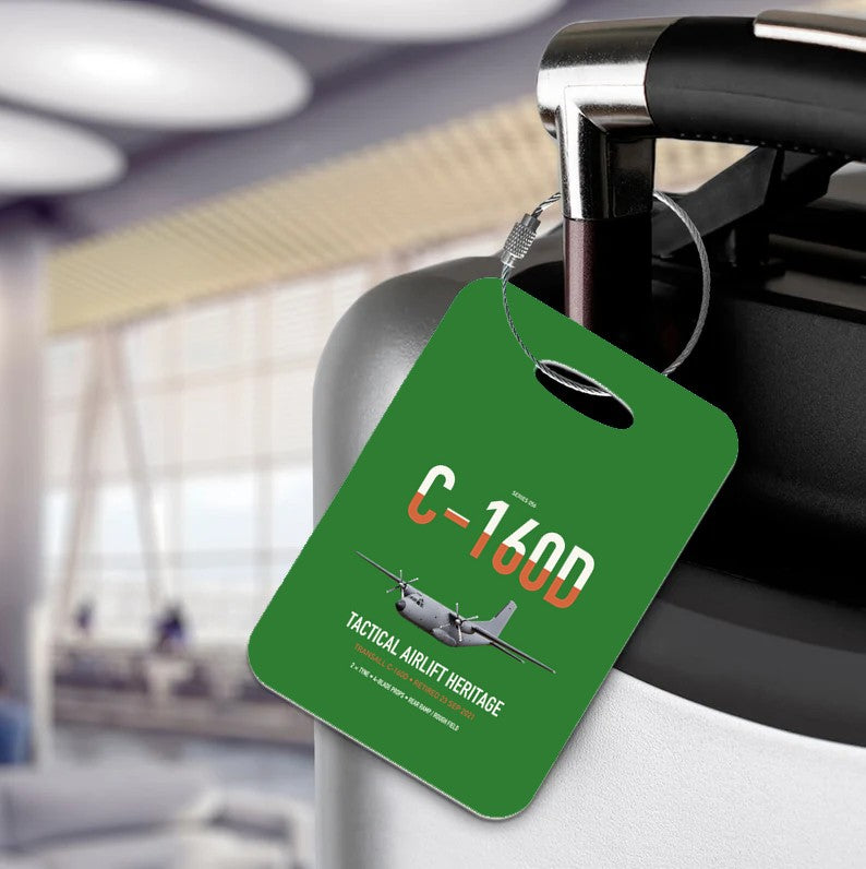 Transall C-160D design on green acrylic luggage tags, double-side print