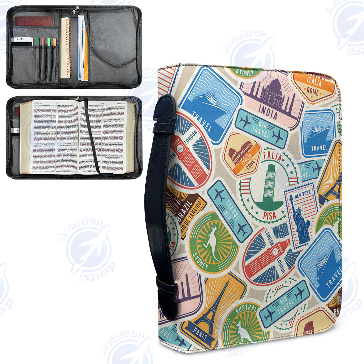 Travel Stickers Designed PU Accessories Bags