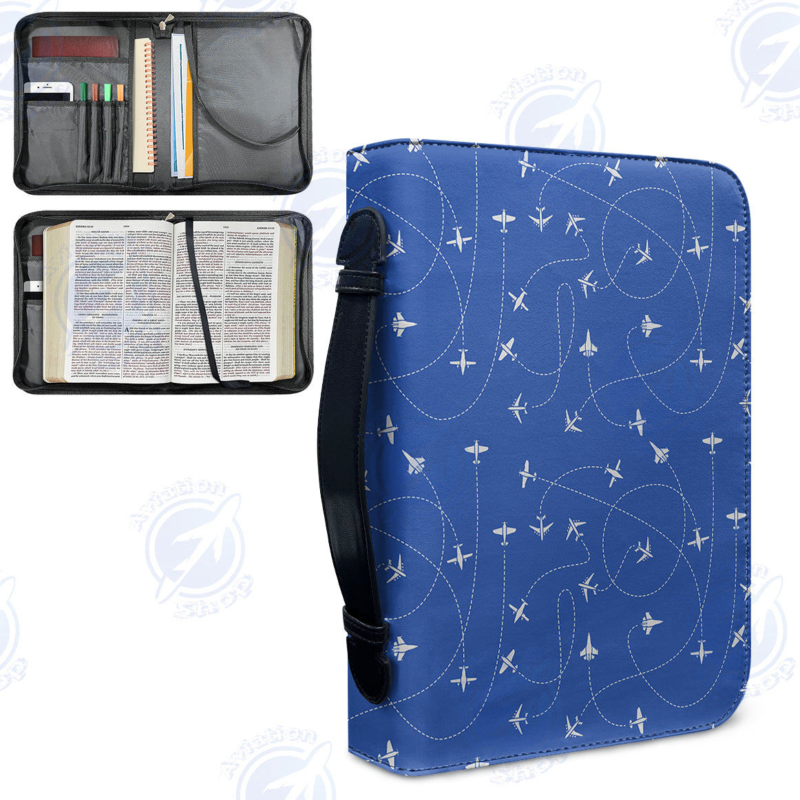 Travel The World By Plane (Blue) Designed PU Accessories Bags