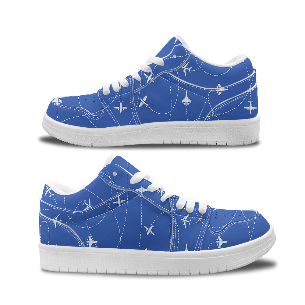 Travel The World By Plane (Blue) Designed Fashion Low Top Sneakers & Shoes