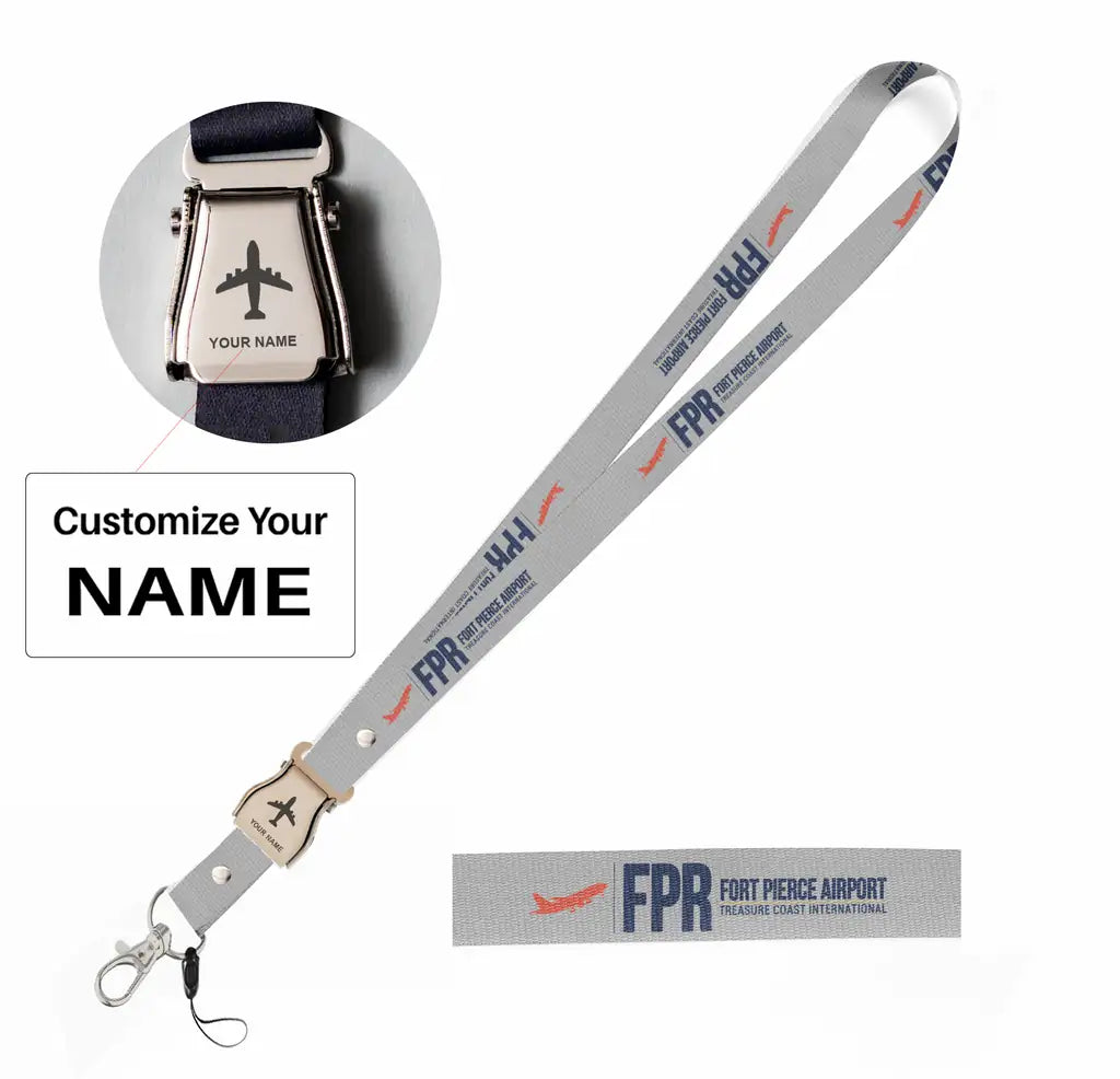 Treasure Coast International Airport (FPR) seat belt lanyard - light gray with name