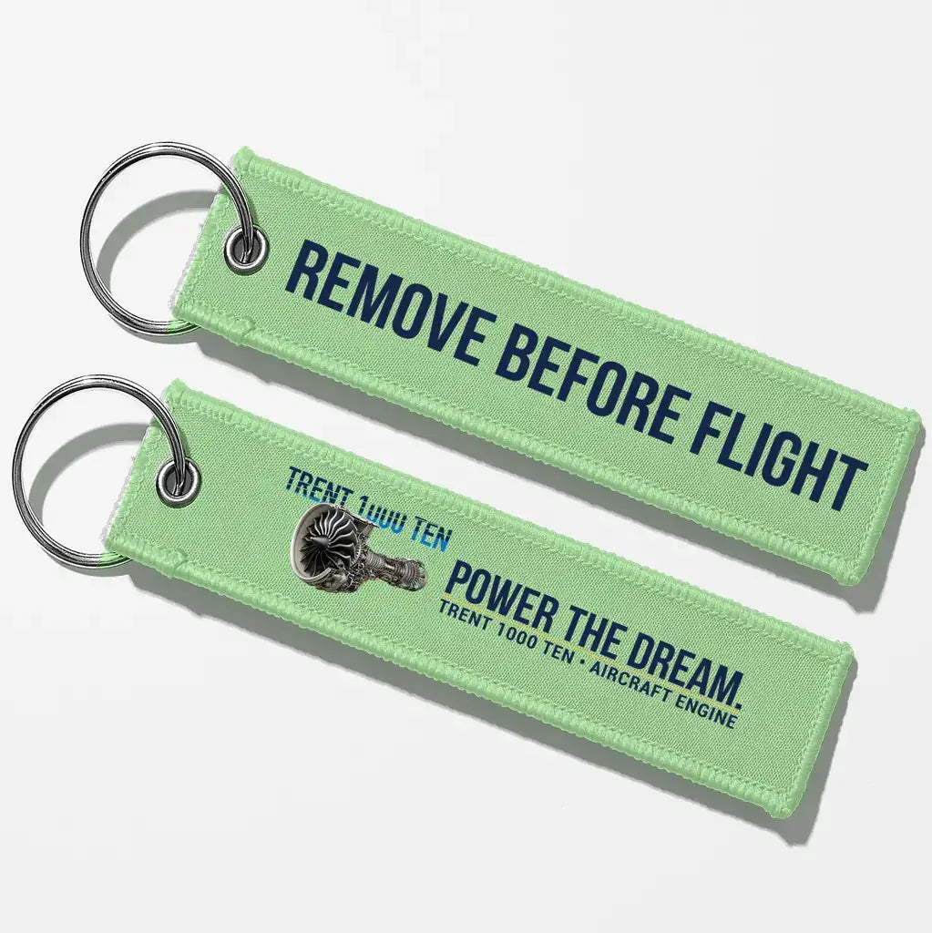 Rolls-Royce TRENT 1000 TEN Engine Aviator Key Chains - Light Green - Remove Before Flight