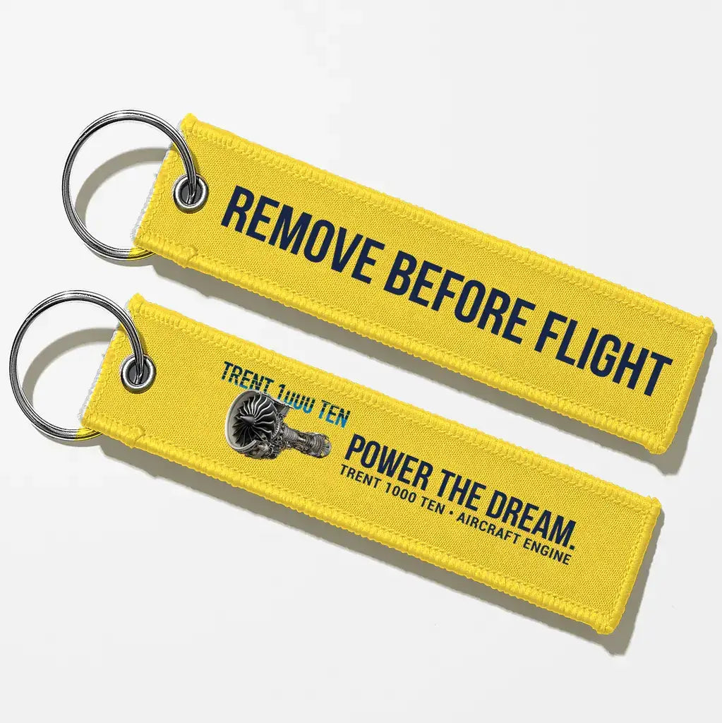 Rolls-Royce TRENT 1000 TEN Engine Aviator Key Chains - Yellow - Remove Before Flight