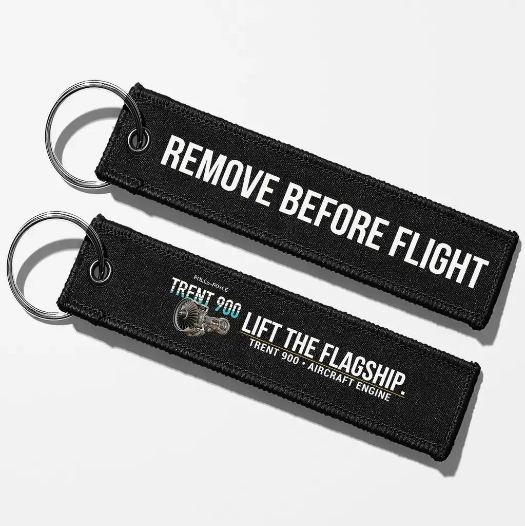 Rolls-Royce TRENT 900 Engine Aviator Key Chains - Black - Remove Before Flight